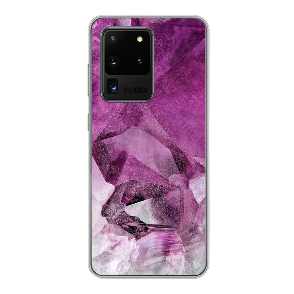 MuchoWow Handyhülle Schutzhülle Hülle für Samsung Galaxy S20 Ultra Kristall - Naturstein - Luxus Silikon Softcase Handy Hülle - Karteninhaber