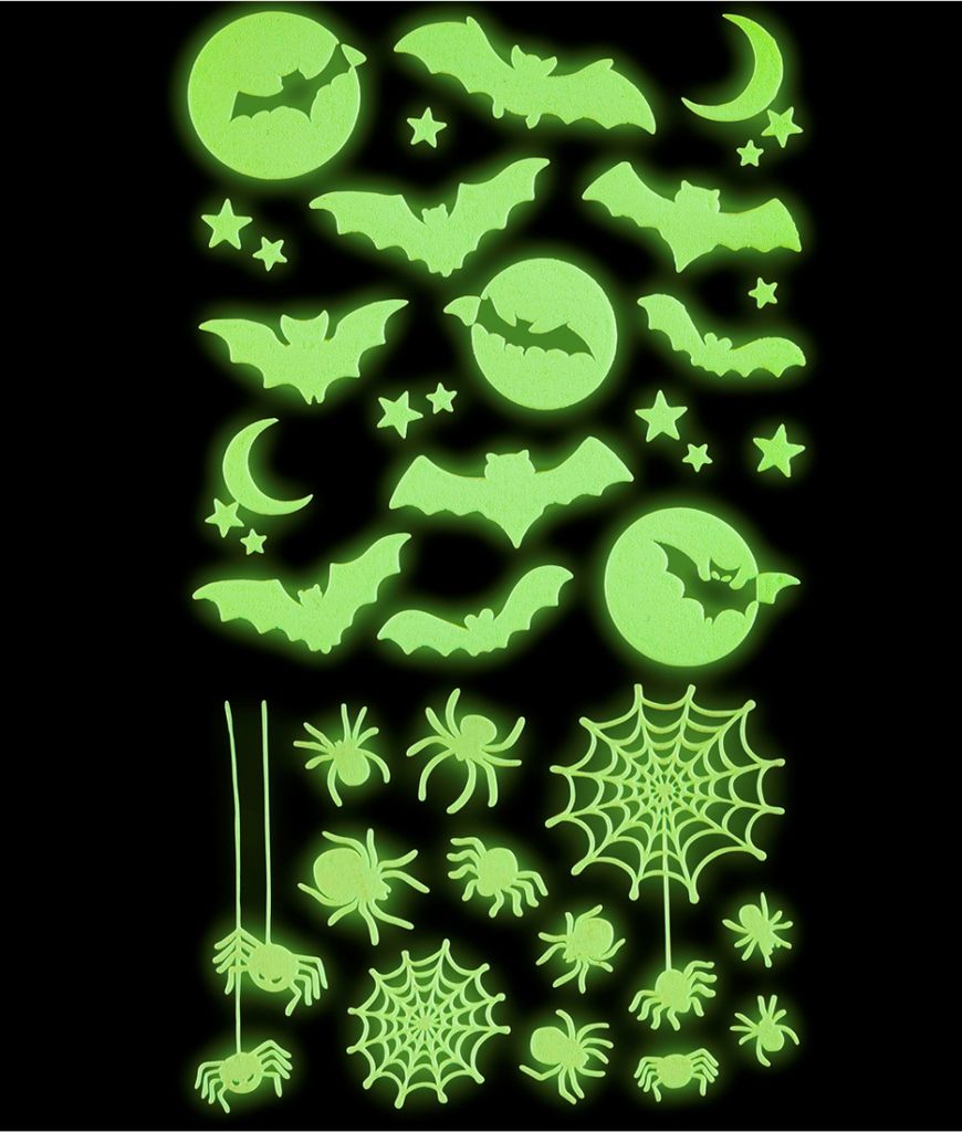 Glow in the Dark Halloween Sticker Fledermäuse & Spinnen Produktbild 