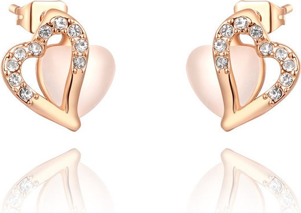 Damen Ohrstecker Ohrringe Herz Heart Love vergoldet Zirkonia Kristalle Geschenk rosegold