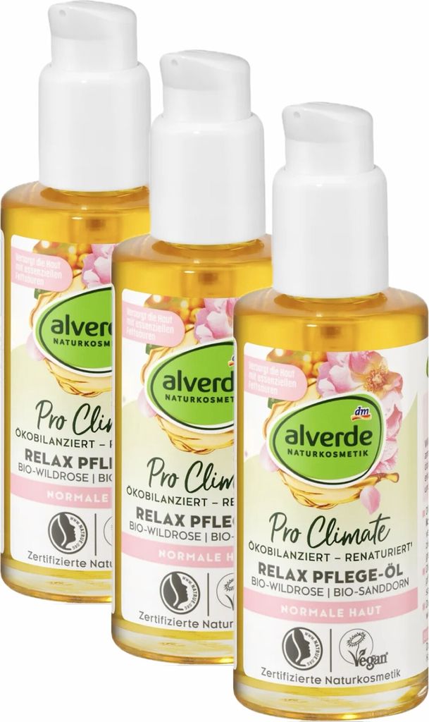 3 x alverde Naturkosmetik - Relax Pflege-Öl Bio-Wildrose & Bio-Sanddorn (3 x 100ml)