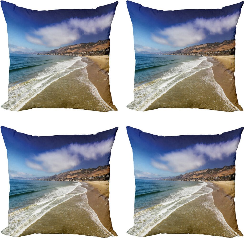 ABAKUHAUS Big Sur Kissenbezug Set (4 Stück), Pazifik Küste Strand, Moderner Doppelseitiger Digitaldruck, 45 cm x 45 cm, Mehrfarbig