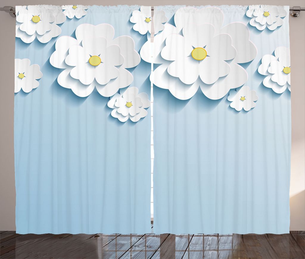 ABAKUHAUS Blumen Rustikaler Gardine, Abstrakt Cherry Blossom, Schlafzimmer Kräuselband Vorhang mit Schlaufen und Haken, 280 x 175 cm, Hellblau und...