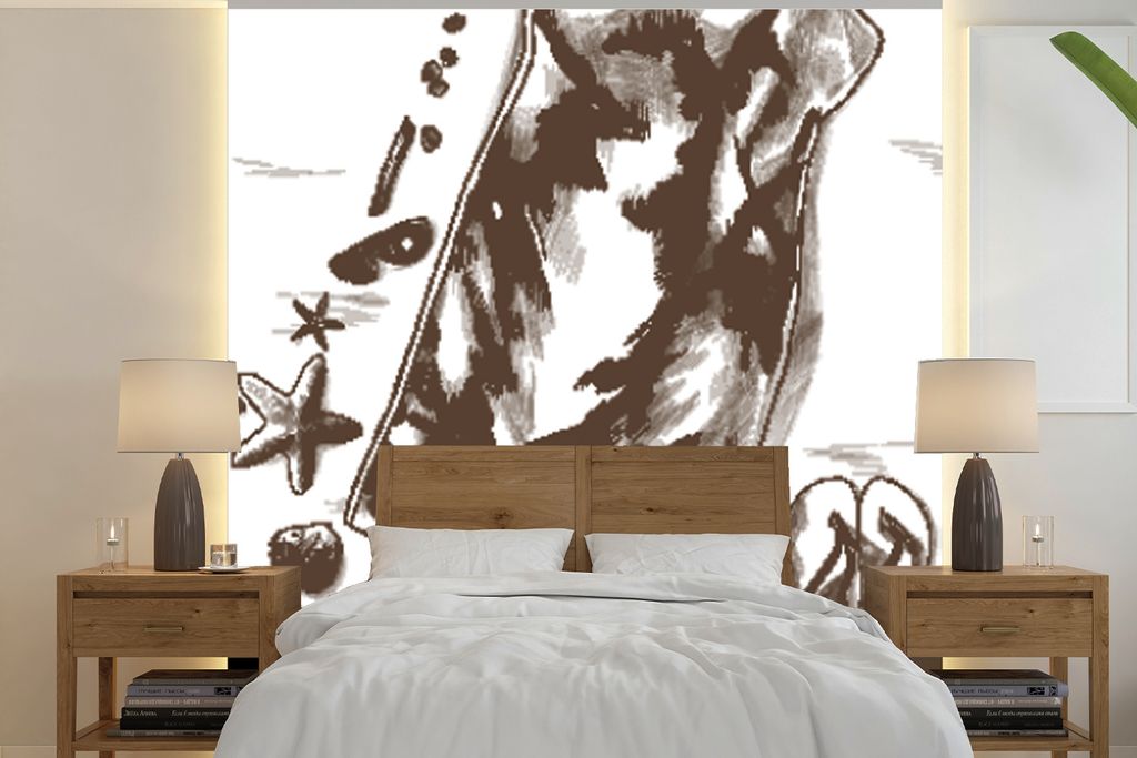 MuchoWow Fototapete für Wohnzimmer oder Schlafzimmer Wandtapete Vinyl Motivtapete Strand - Handtuch - Hausschuhe - 350x350 cm - Schlafzimmertapete