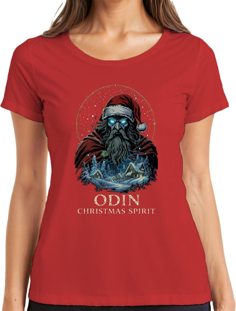 Odin Christmas Spirit Wikinger Santa Bart Winter Geschenk Damen T-Shirt, Rot, L