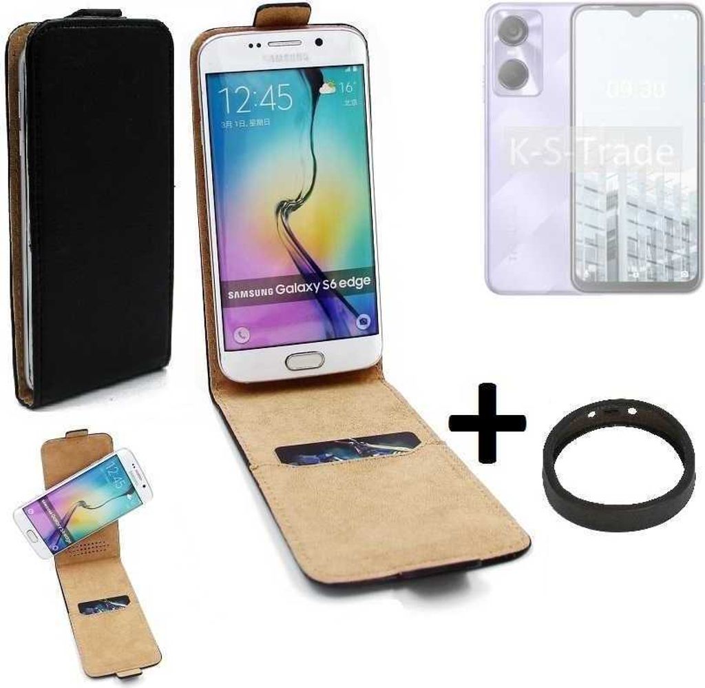K-S-Trade TOP SET Handyhülle kompatibel mit Tecno Pop 6 360° Flipstyle Schutzhülle Smartphone Tasche schwarz + TPU Bumper, Case Hülle Flip cover