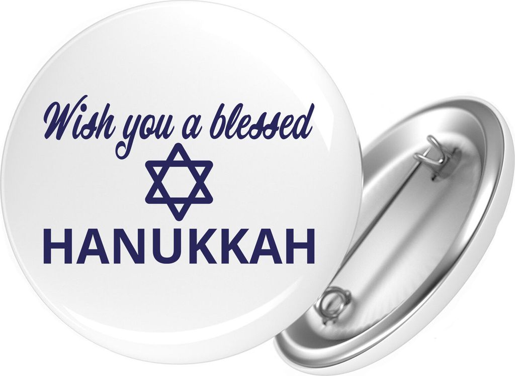 Huuraa Button Wish blessed Hanukka Schriftzug 25mm rund mit Sicherheitsnadel Ansteckbutton Geschenkidee