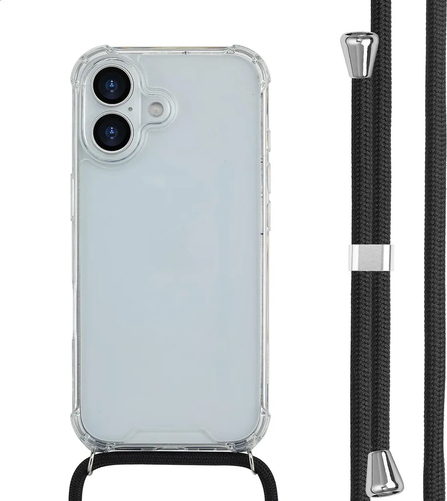 Custodia Con Cordino Per IPhone 17 - Cover Trasparente In Silicone Morbido Antiurto, Angoli Rinforzati, Laccio Regolabile Incluso, Colore Nero