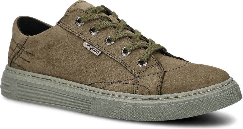 NAGABA Sneaker Herren Halbschuhe Echtleder für Herbst Frühling Khaki, 41