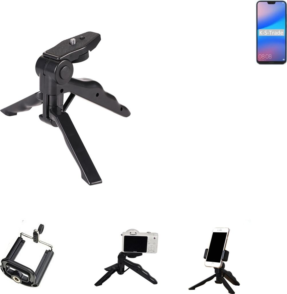 K-S-Trade Stativ Tisch-Ständer Dreibein Handy-Stativ Ständer kompatibel mit Huawei P20 Lite Single-SIM Mini-Stativ Smartphone Tripod Handy-Stativ