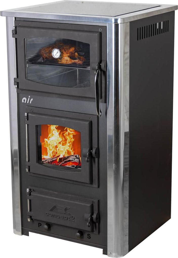 Kaminofen mit Backfach und Herdplatte mit Glaskeramik ABC Concept 2 Air Mini Mehrfachbelegung Holzofen 10 kW Kamin Ofen Holz Werkstattofen Schweden...