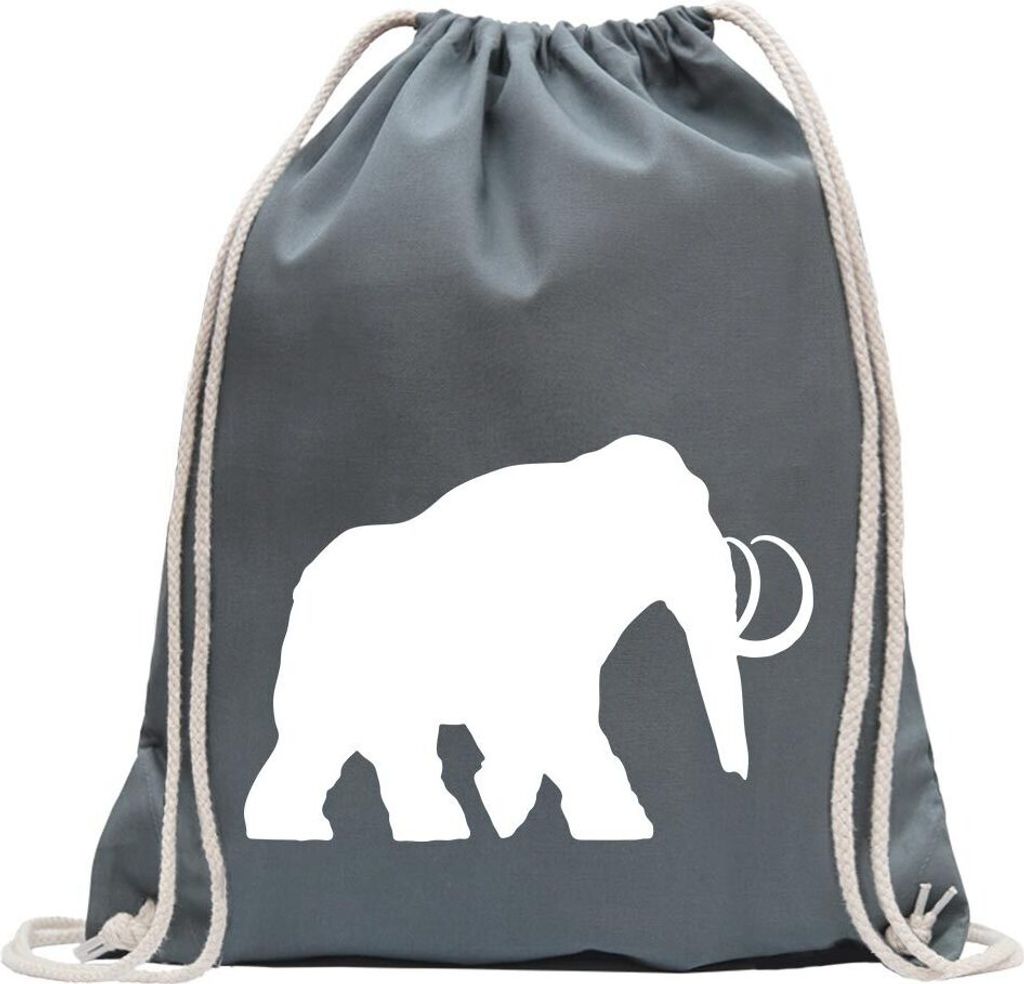 Kiwistar - Turnbeutel - stahlgrau - Mammut Rüsseltiere Elefant - Fun Rucksack Sport Beutel Gymsack Baumwolle mit Ziehgurt