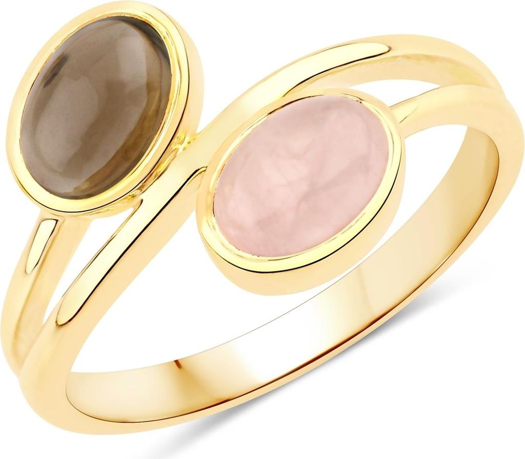 Ring Sterling Silber gelbvergoldet Rosenquarz Rauchquarz grau 60