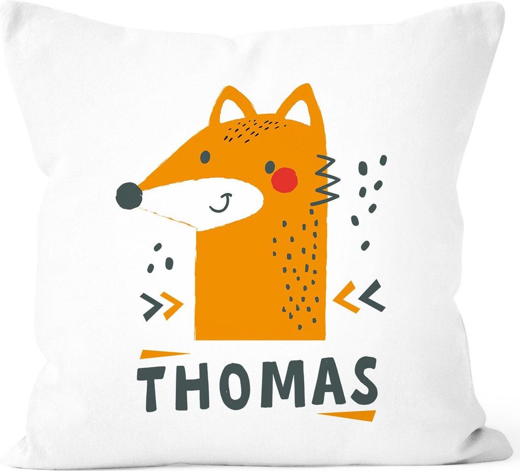 Kissen-Bezug Kinder mit Namen personalisiert Fuchs Fox Tiere Tiermotiv Namenskissen Kinder Baby SpecialMe weiß 40cm x 40cm