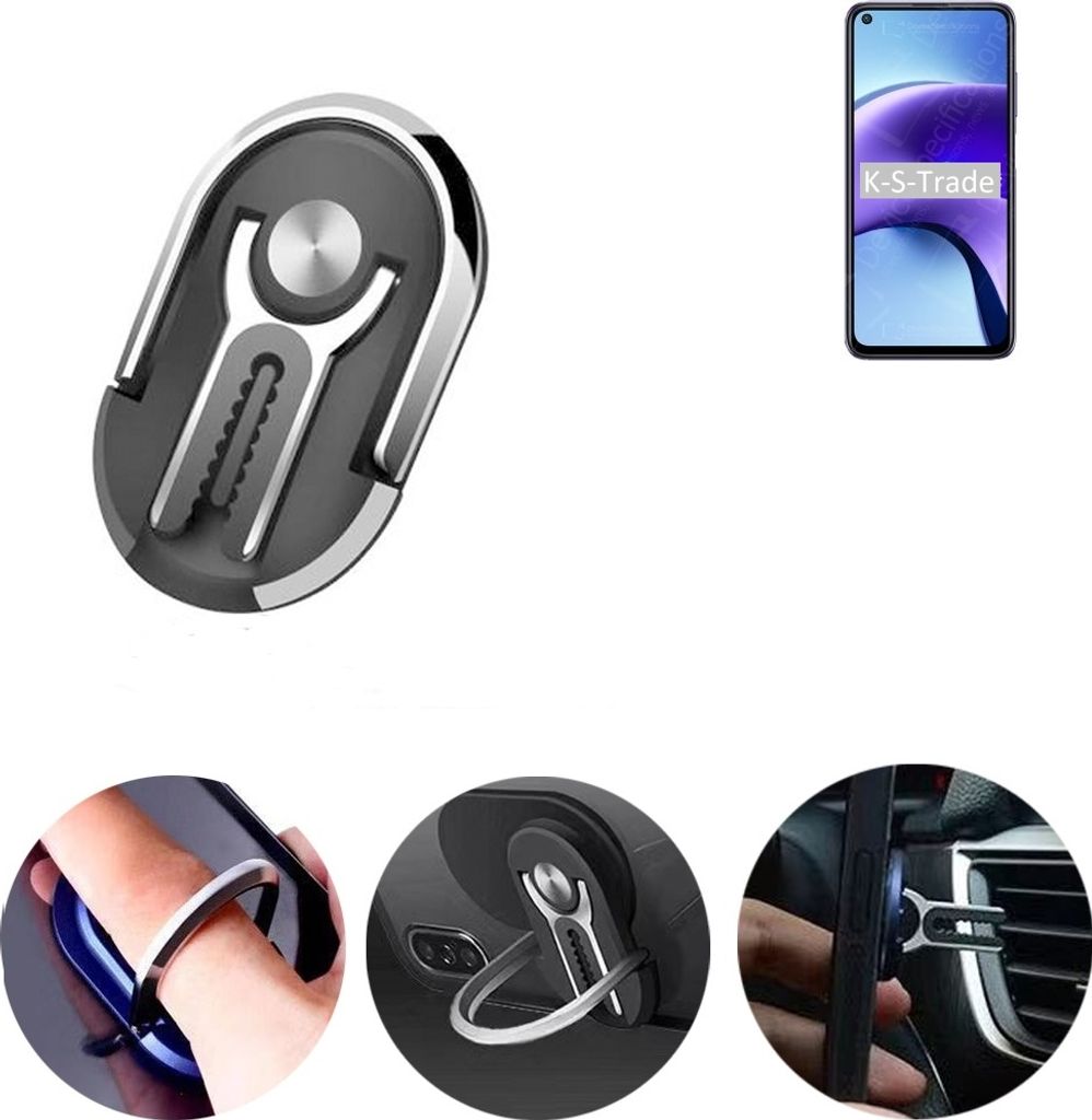 K-S-Trade 3in1 Smartphone-Ring Handy-Ring kompatibel mit Xiaomi Redmi Note 9T Fingerhalterung Handyring Tischständer Lüftungsgitter-Halterung Tisch