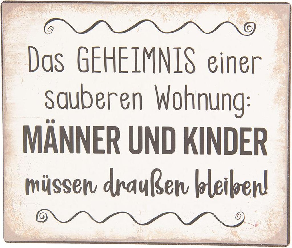 Clayre & Eef Textschild 15x13 cm Weiß Schwarz Metall