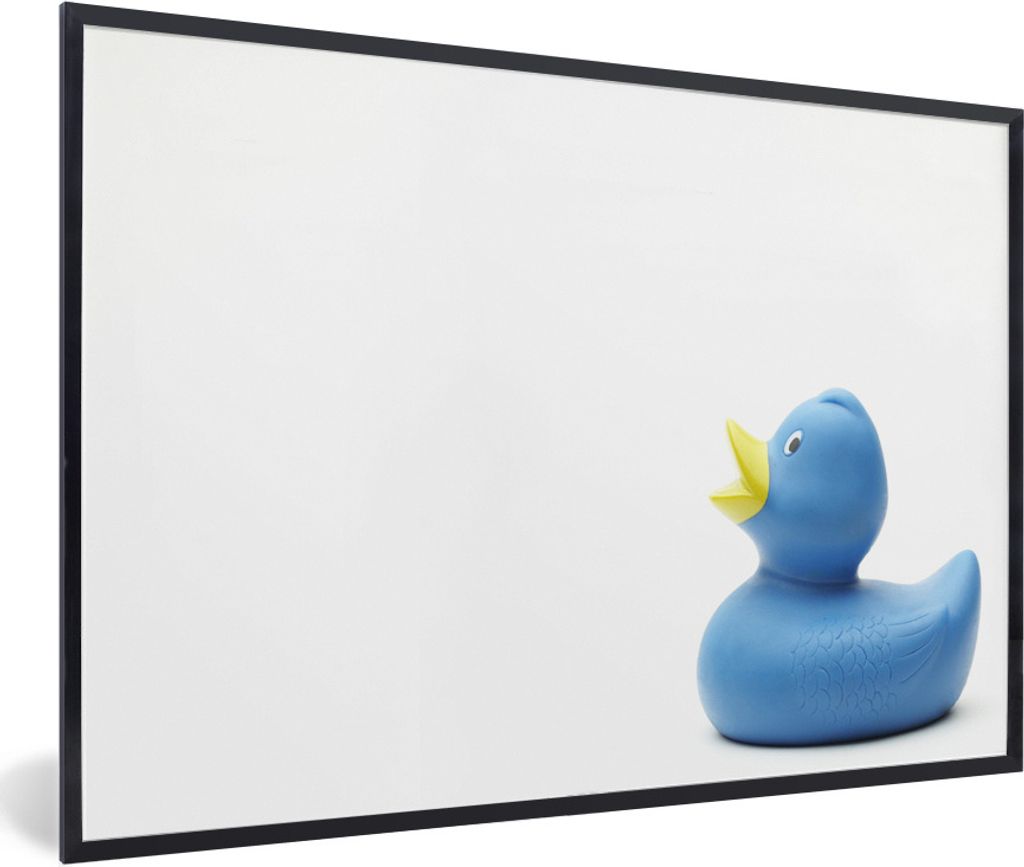 MuchoWow Gerahmtes Poster Gummi-Ente - Blau - Weiß 30x20 cm - Poster mit Schwarzem Bilderrahmen Wandposter Rahmen Foto Bilder - Kunstdruck - Bil...