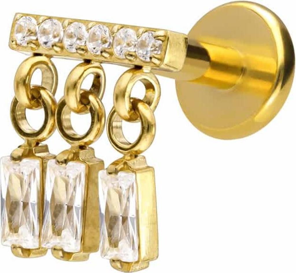 Ohrpiercing, Nasenpiercing Titan Labret mit Innengewinde WINDSPIEL Gold Stablänge: 7mm | Stabstärke: 1,2mm