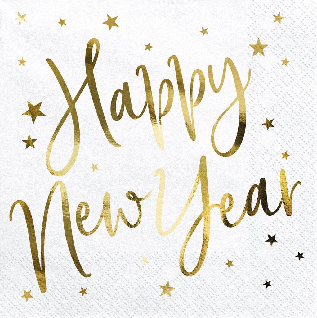 20 Servietten Happy New Year weiß Produktbild 