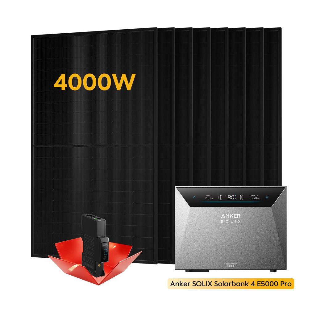 Powerness Balkonkraftwerk Speicher , Anker SOLIX Solarbank 4 E5000 Pro 5kWh mit 4000W PV Panel & Smarter Zähler 0% VAT