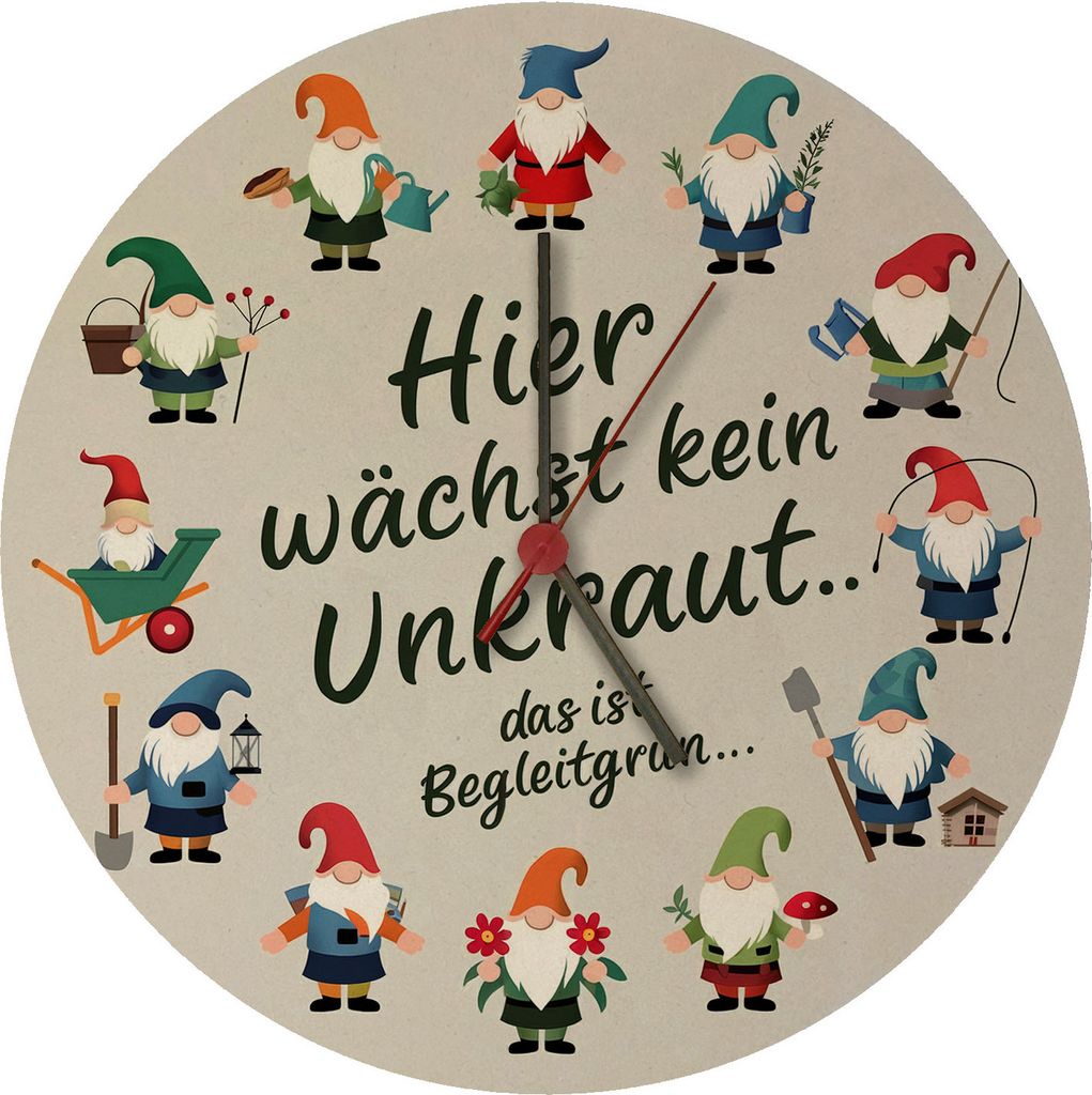 Gartenzwerge Wanduhr aus MDF - Kein Unkraut nur Begleitgrün Produktbild 
