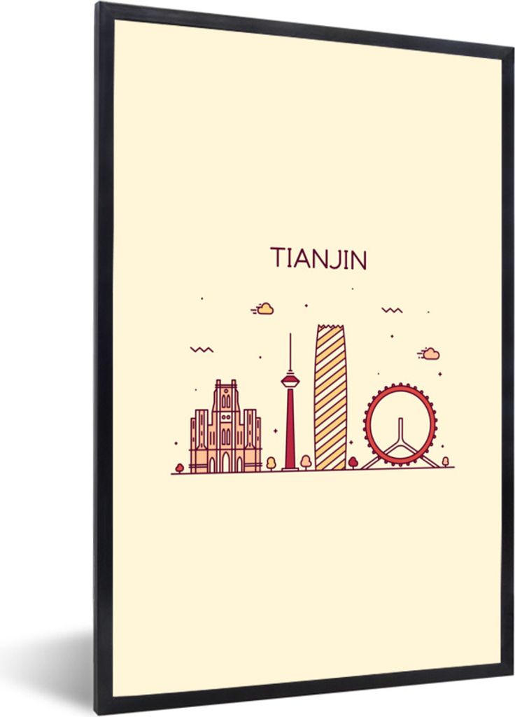 MuchoWow Gerahmtes Poster Tianjin - China - Skyline 60x90 cm - Poster mit Schwarzem Bilderrahmen Wandposter Rahmen Foto Bilder - Kunst