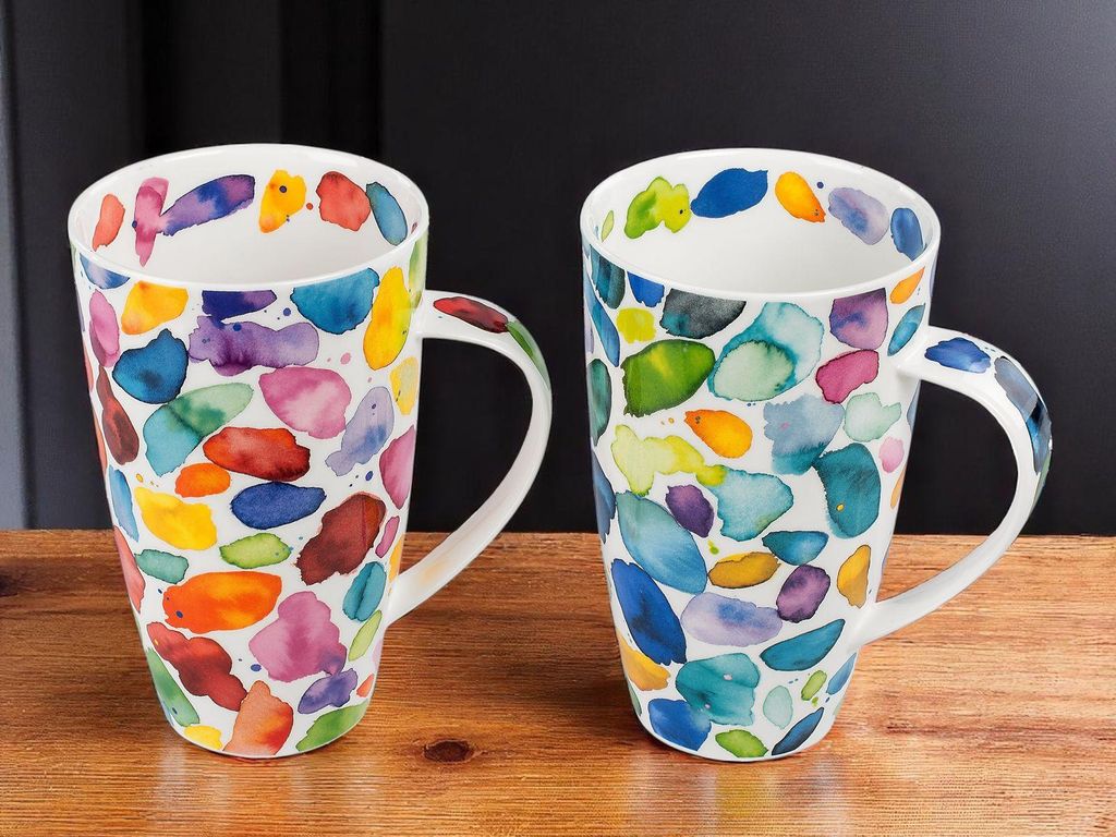 2er Set DUNOON Becher Henley Blobs 600 ml Bone China Kaffeetasse 15 cm Teetasse