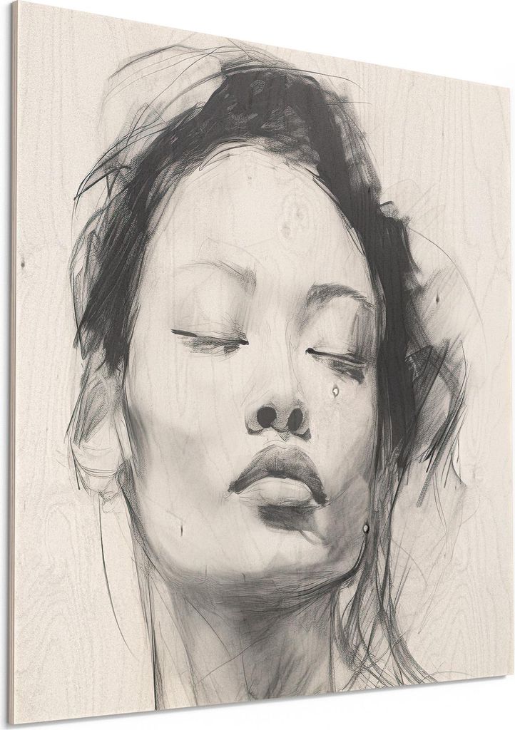 DEQORI Holzbild 50x50 cm 'Tiefer Atemzug' Bild auf Holz Wandbild Kunstdruck nachhaltig