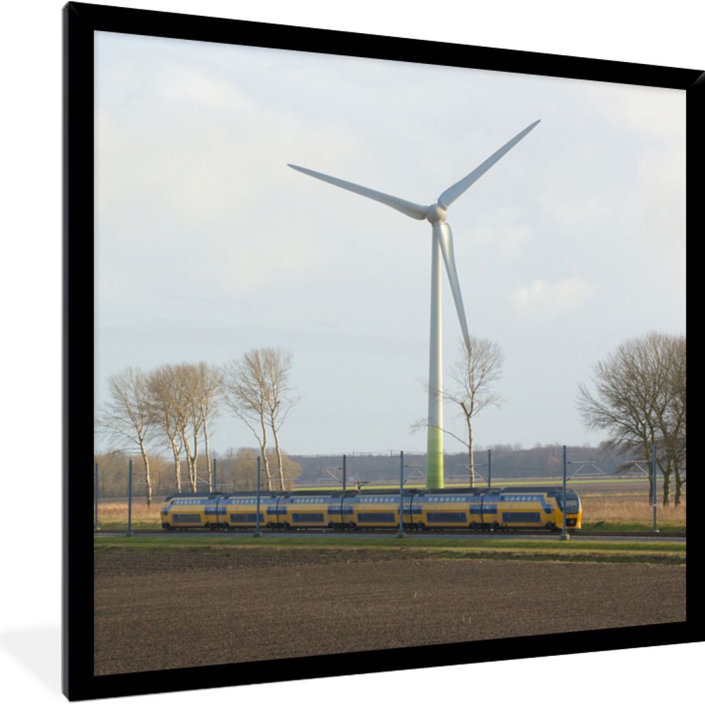 MuchoWow Gerahmtes Poster Ein Zug mitten auf der Wiese 40x40 cm - Poster mit Schwarzem Bilderrahmen Wandposter Rahmen Foto Bilder - Mit Rahmen - ...