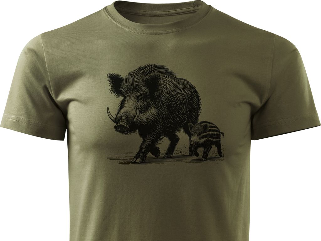 HUNT G-61 T-shirt Jäger Herren Baumwolle - Grün, Wildschwein mit Frischling - XL