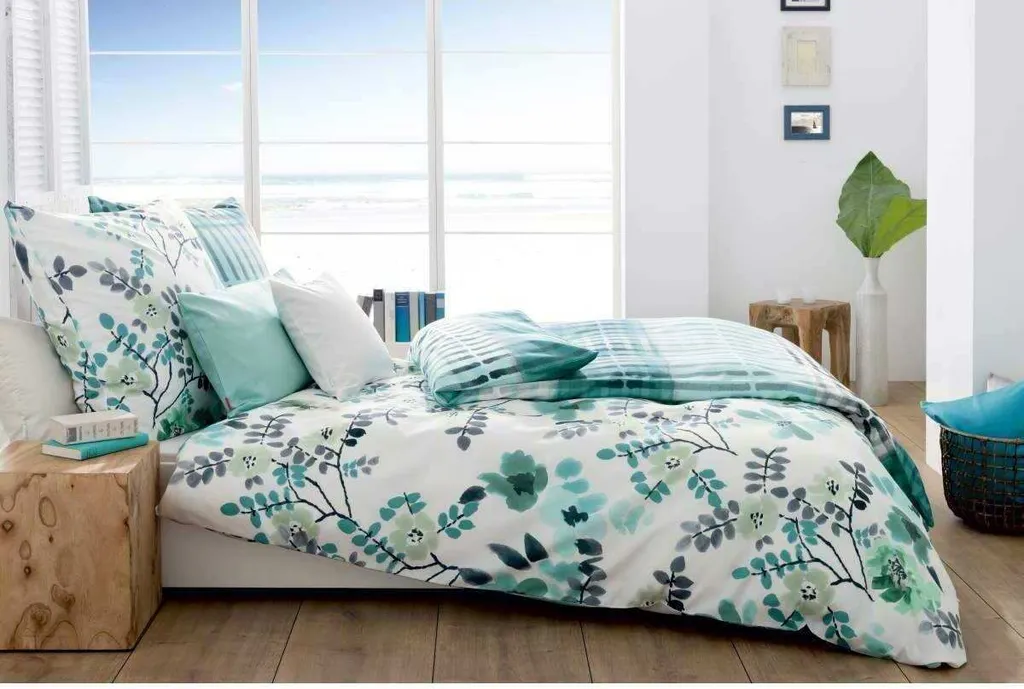 Fleuresse Modern Garden Mako Satin Blu 155x220 - Biancheria Letto Lusso