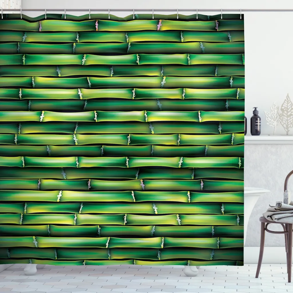 Rideau de douche bambou ABAKUHAUS 175x240 cm vert avec 12 anneaux inclus