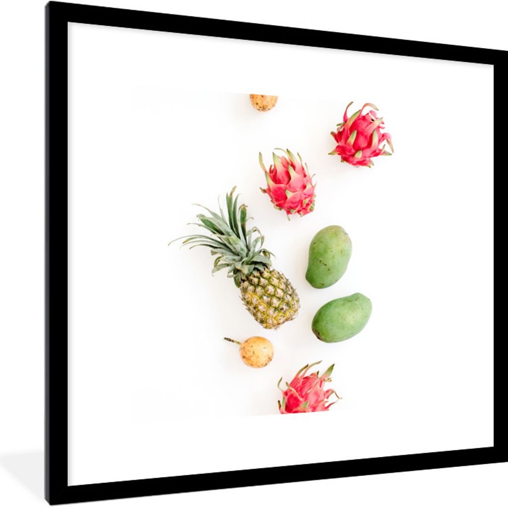 MuchoWow Gerahmtes Poster Tropisch - Rosa - Obst 40x40 cm - Poster mit Schwarzem Bilderrahmen Wandposter Rahmen Foto Bilder - Poster - Plakat im ...