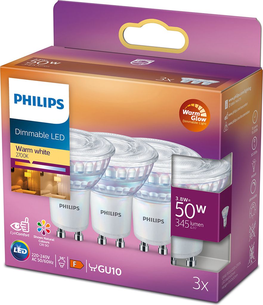 Philips Bodový zdroj 50 W PAR16, 3× GU10, 3,8 W, 50 W, Obrázek produktu 