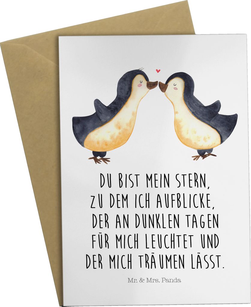Mr. & Mrs. Panda Klappkarte Pinguin Liebe - Weiß - Geschenk, Vertraut, weihnachtskarten, glückwunschkarten, Verliebt, Freundin, Love, dankeskarte...