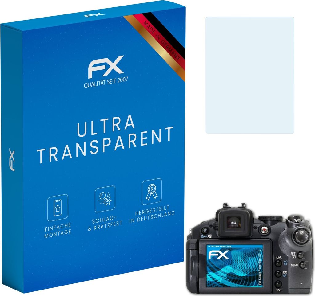 atFoliX FX-Clear 3x Schutzfolie kompatibel mit Canon PowerShot S5 IS Displayschutzfolie