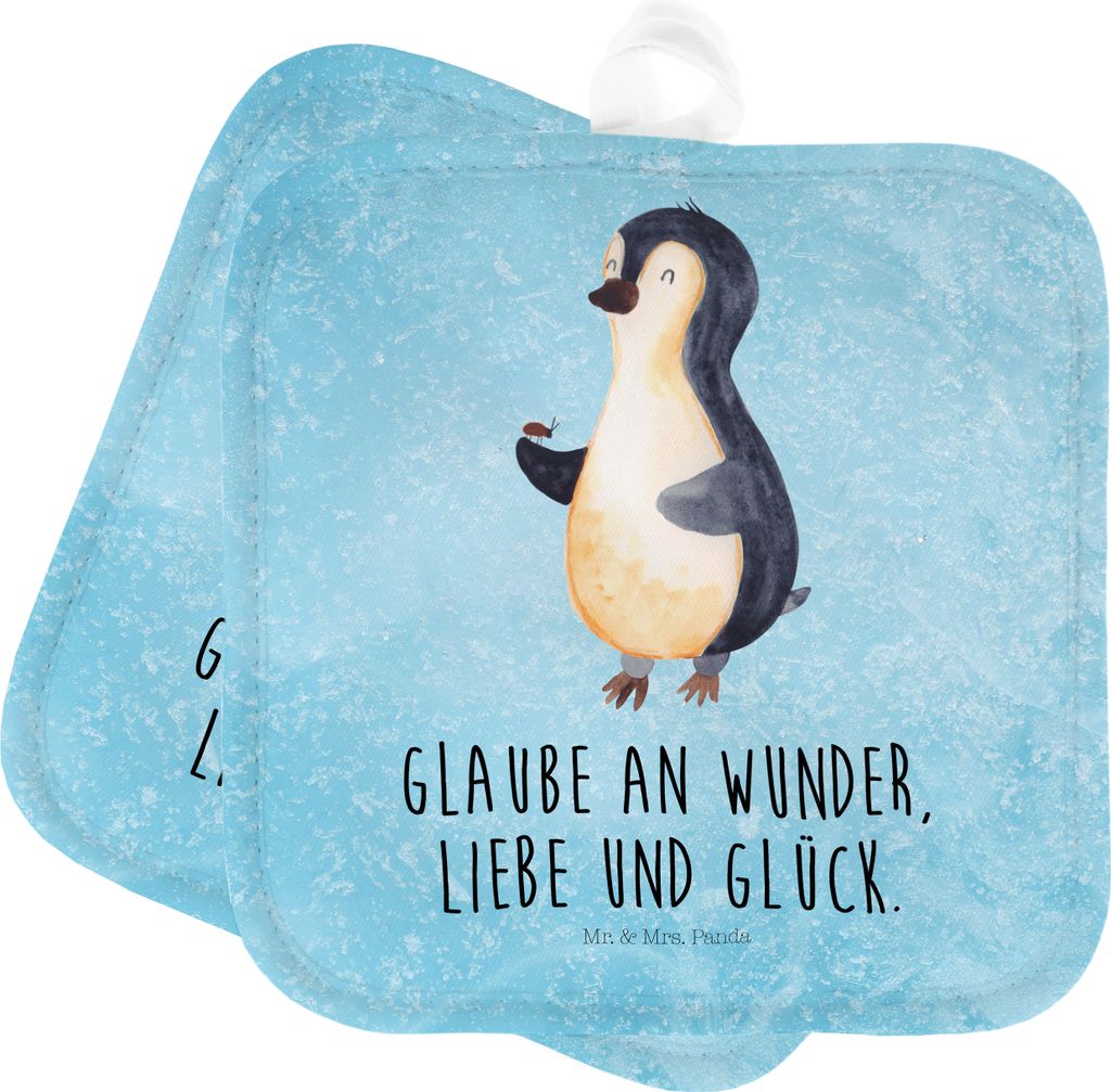 Mr. & Mrs. Panda Topflappen Pinguin Marienkäfer - Eisblau - Geschenk, 2er Set, Liebe, Kochlappen, Glück, Topfuntersetzer, Aufmerksam, topfhalter,...
