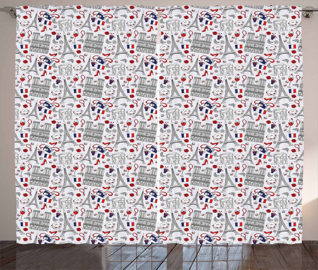 ABAKUHAUS Eiffel Rustikaler Vorhang, Französisch Travel Pattern, Wohnzimmer Universalband Gardinen mit Schlaufen und Haken, 280 x 245 cm, Mehrfarbig