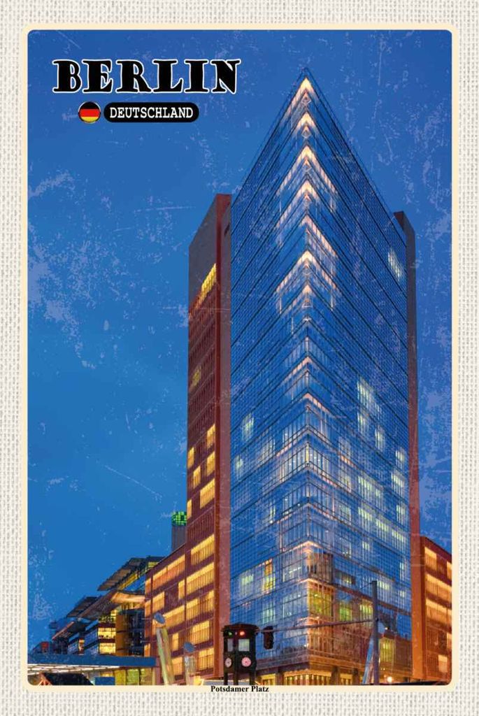 vianmo Holzschild 30x20 cm Berlin Potsdamer Gebäude Abend Bildmotiv Reisemotiv Abenteuer Reisen