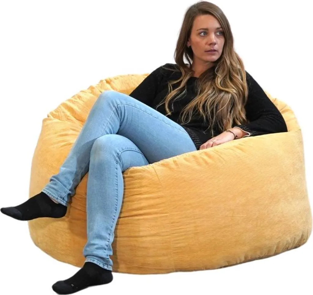 Pouf en velours côtelé jaune Bananair 100 cm, fauteuil moelleux