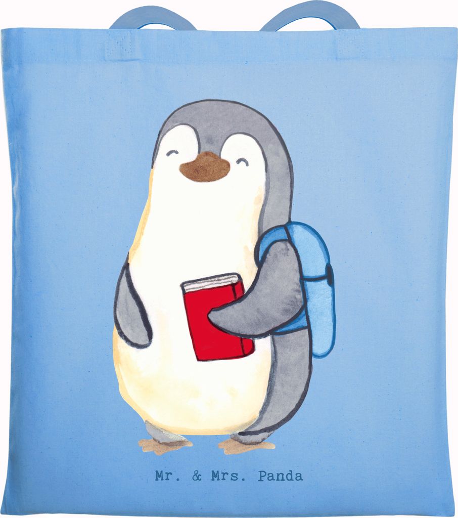 Mr. & Mrs. Panda Tote Bag Student Herz - Sky Blue - Geschenk, Laptoptasche, festival tasche, Jutebeutel, textilbeutel, Shopping