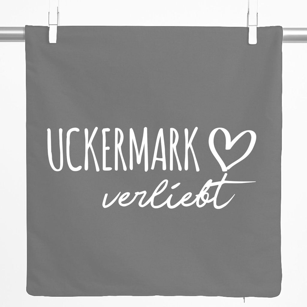 Huuraa Kissenbezug Uckermark verliebt 40x40cm Steel Grey Baumwolle Dekokissenbezug Geschenkidee