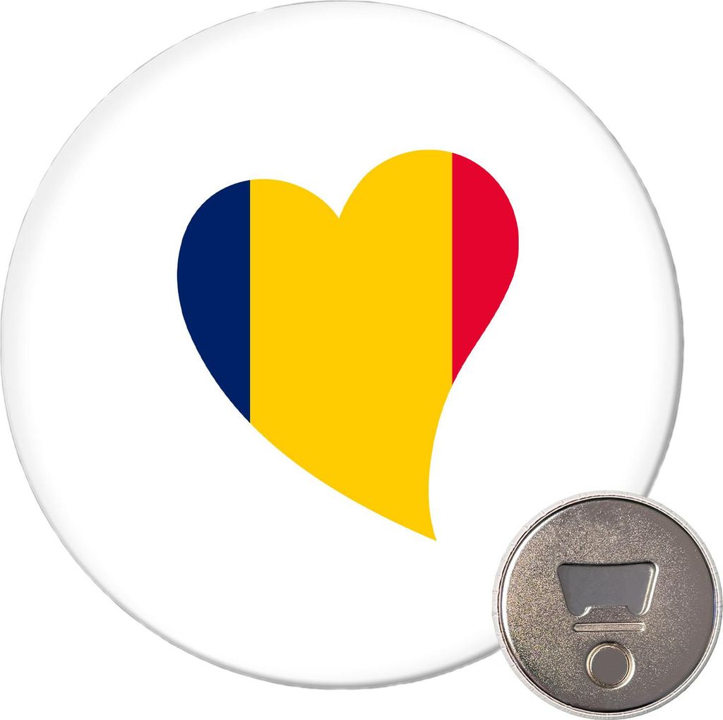 Huuraa Magnet Tschad Flagge Herz 59mm Kühlschrankmagnet rund Flaschenöffner Geschenkidee