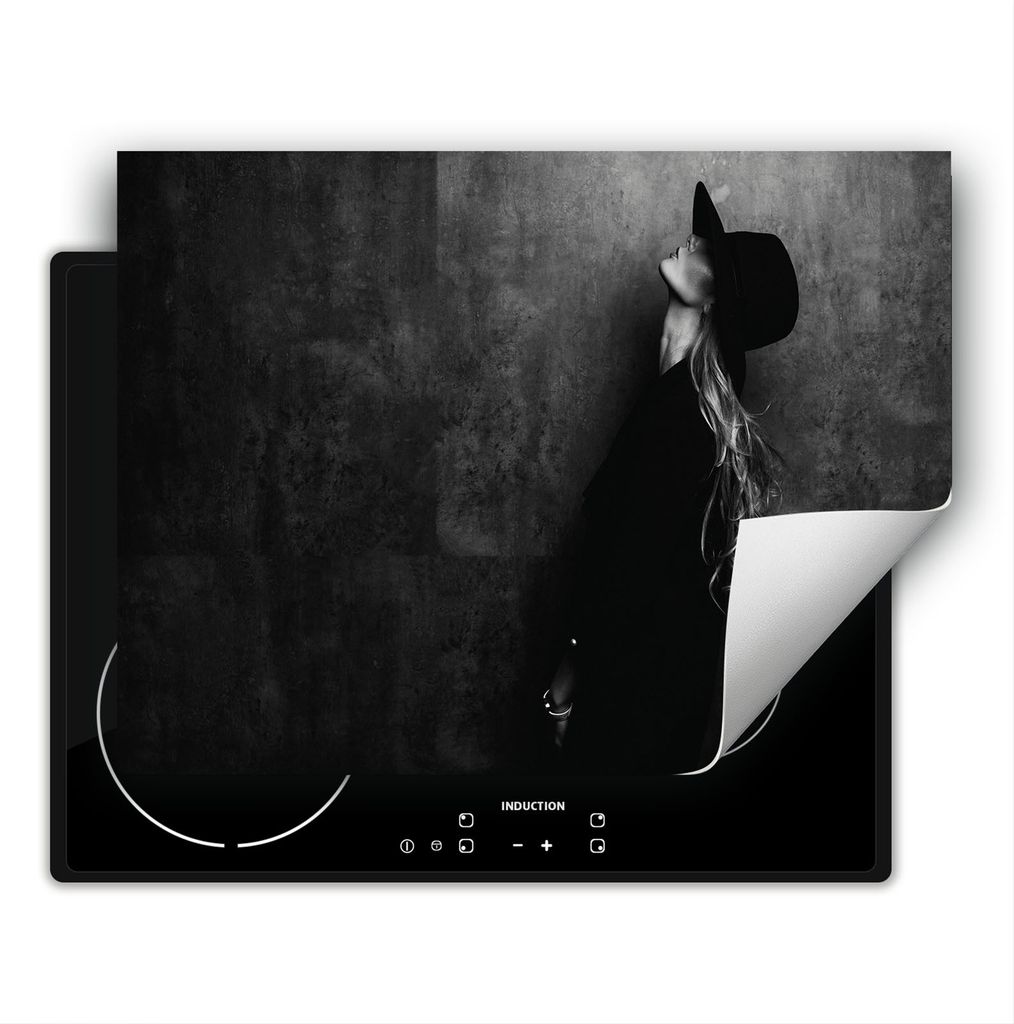 DarHaus Herdabdeckplatte 80x52 cm Anti Rutsch Matte Aufrollbar, grau - schwarz - Frau