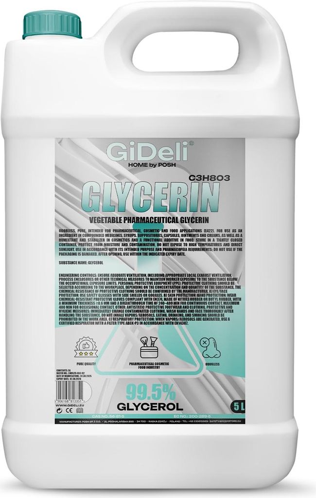 Glycerin VG 5L 99,5% Pharmaqualität E422 pflanzlich Kosmetik Haushalt GiDeli