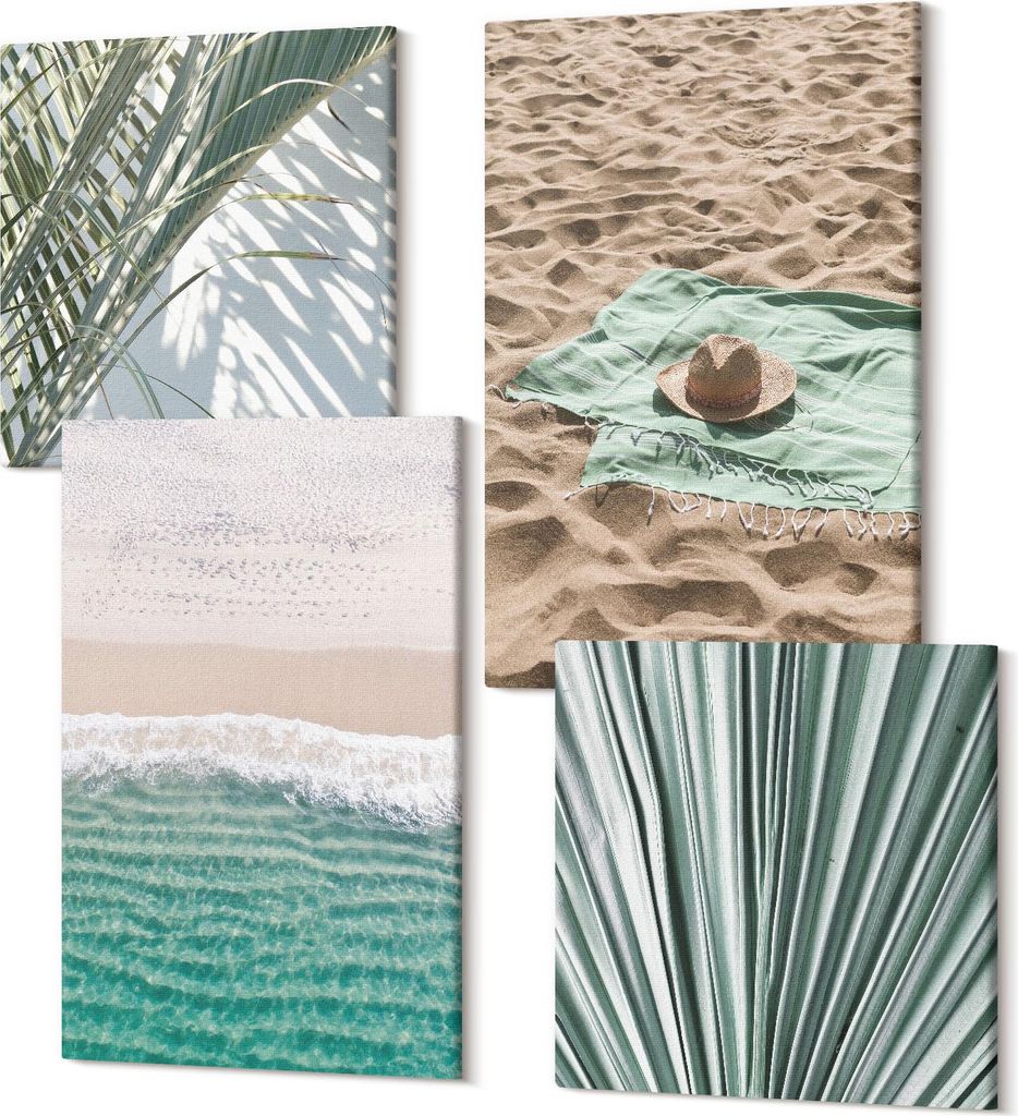 Leinwandbild Set 4-teilig – Modernes Wandbild – Polycanvas Kunstdruck – Abstrakte Bilder – Hochwertige Wandkunst – 2x 40x40 cm + 2x 40x60...