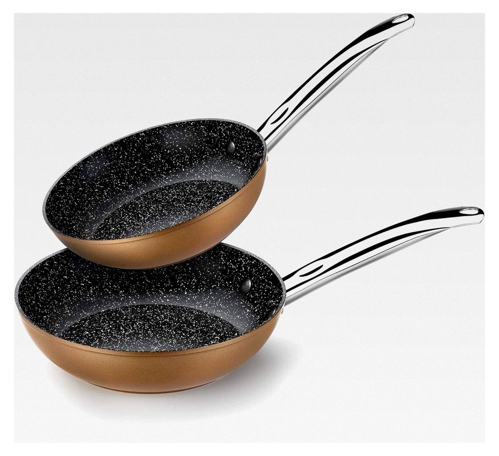 Set aus 2 Bratpfannen 20–24 cm, Kupferoptik, antihaftbeschichtetes geschmiedetes Aluminium mit Titanpartikeln, für alle Herdarten, auch Induktion