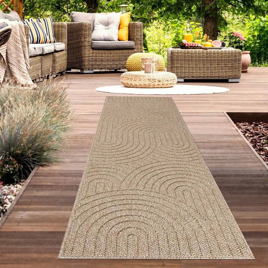 Teppich In- und Outdoor mit Kreislinien-Muster in Beige für Produktbild 