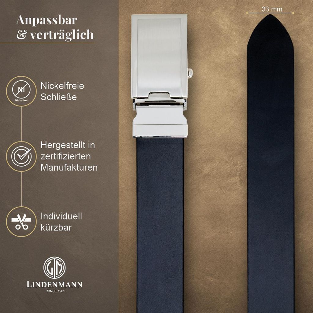 LINDENMANN Leder-Gürtel Herren 33 mm Vollleder schwarz, Größe / Size:Bundweite 125 cm Gesamtlänge 140 cm W 49.2 XXXL, Farbe / Color:braun