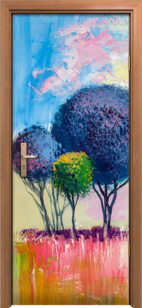 Türposter 80x200 cm Türaufkleber Türtapete Türfolie Klebefolie Kunst Malerei Bäume bunte Birke