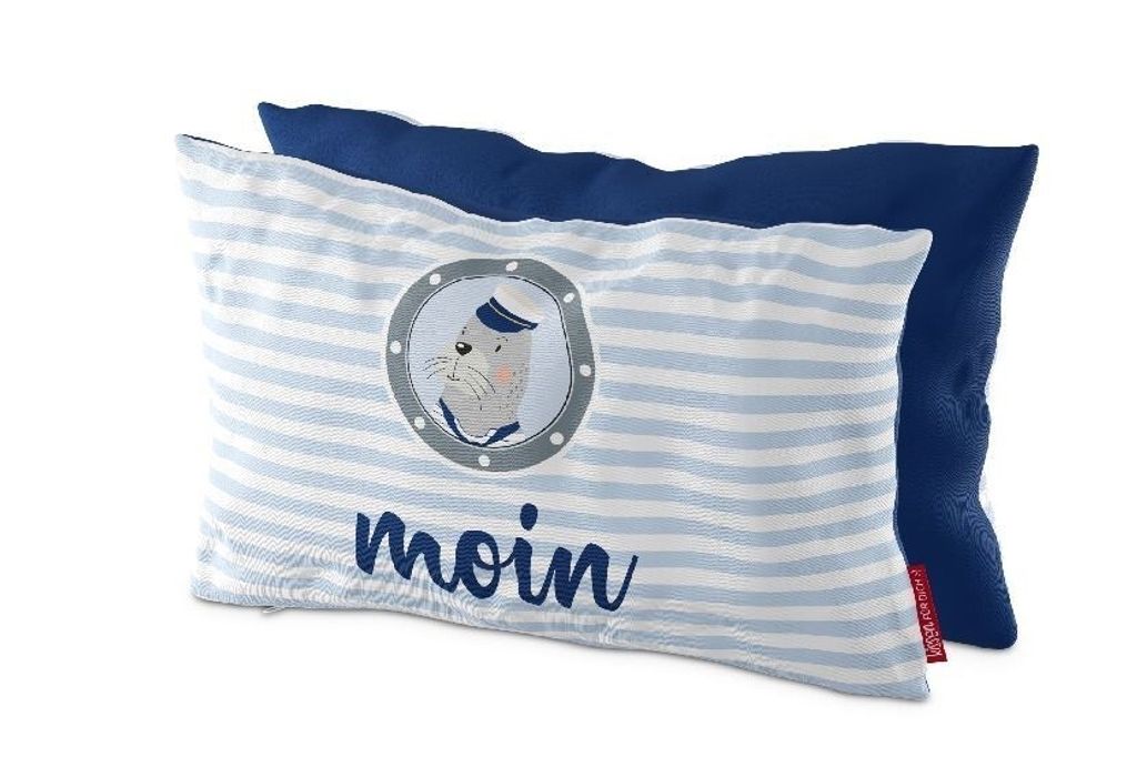 Kissen MOIN mit Robbe 25x40cm Maritim Bezug 100 % Baumwolle Produktbild 
